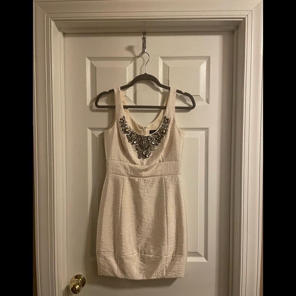 Laundry Champagne Cocktail Dress with Stone Beading